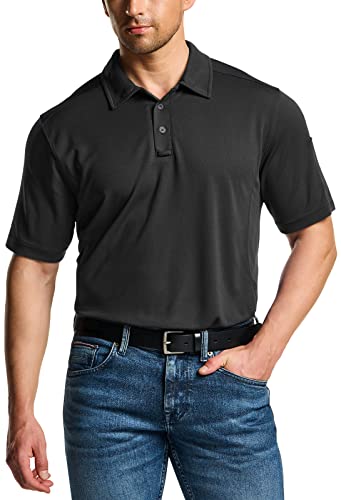 CQR Men's Polo Shirts, Tactical Short Sleeve Golf Performance Shirts, Lightweight Dry Fit UPF 50+ Pique, Frost Essential Black, XX-Large Tall