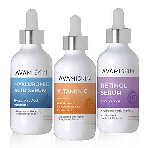 3-Piece Skin Serum Set - Vitamin C, Hyaluronic Acid, Retinol - Unisex - 1 fl. Oz