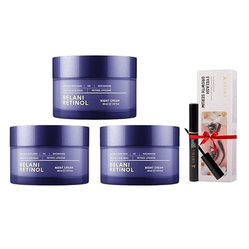 ABERA BELANI Retinol Night Cream For Women, Dark Spot Remover, Melasma Treatment, Reduce Fine Lines, Anti-Wrinkle, Anti-Aging Neck and D?collet? For Face (3 Box + Gift Eyelash Serum)