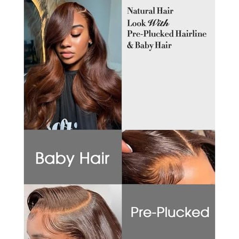 Chocalate Brown Lace Front Wigs Human Hair 13x4 HD Transparent Lace Frontal Wigs Body Wave Colored 4 Brown Wavy Wig Pre-Plucked Hairline 180% Density 18 inch