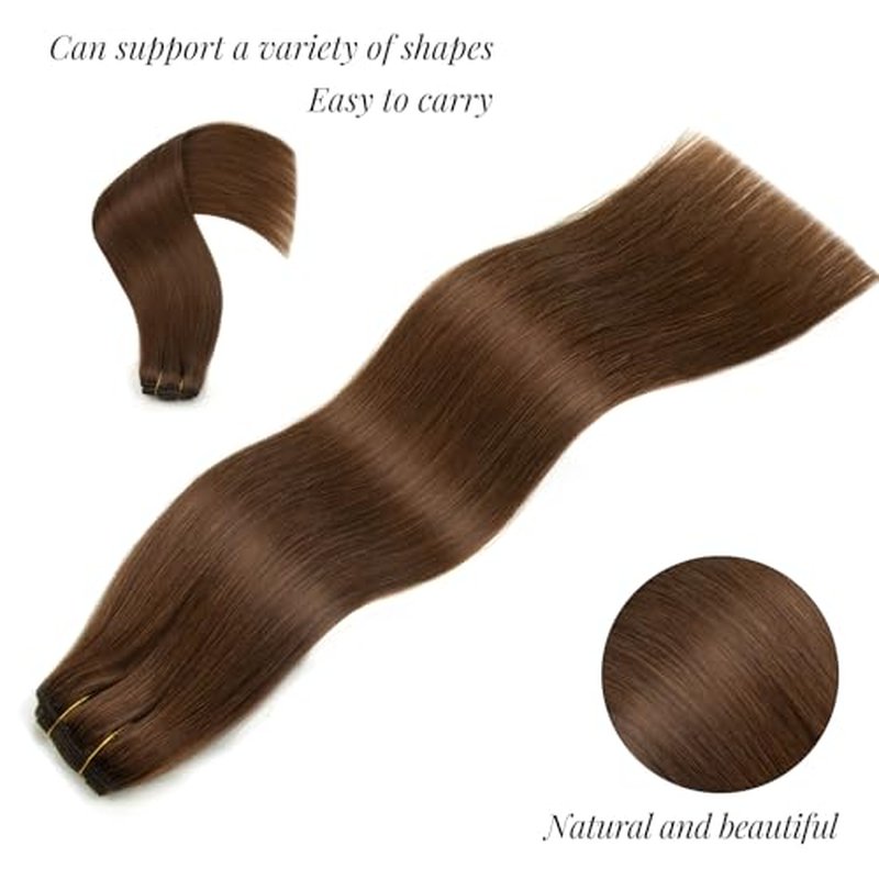 Clip in Hair Extensions Human Hair 100% Brazilian Virgin Human Hair 7pcs Per Set with 16Clips Double Weft (22 Inch 120g, #4 Chotolate Brown)
