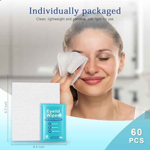 Tea Tree Oil Eyelid Cleansing Wipes, 60 Individually Wrapped Travel Eyelid Wipes With Physiological Saline - Cleanser & Eye Makeup Remover for Dry Eyes, Stye, Blepharitis Treatment
