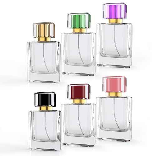6 Pack Refillable Perfume Atomizer 50ml 1.7oz Large Perfume Bottle for Essential Oils, Perfumes,Empty Clear Glass Mist Spray Bottle for Traveling and Outgoing