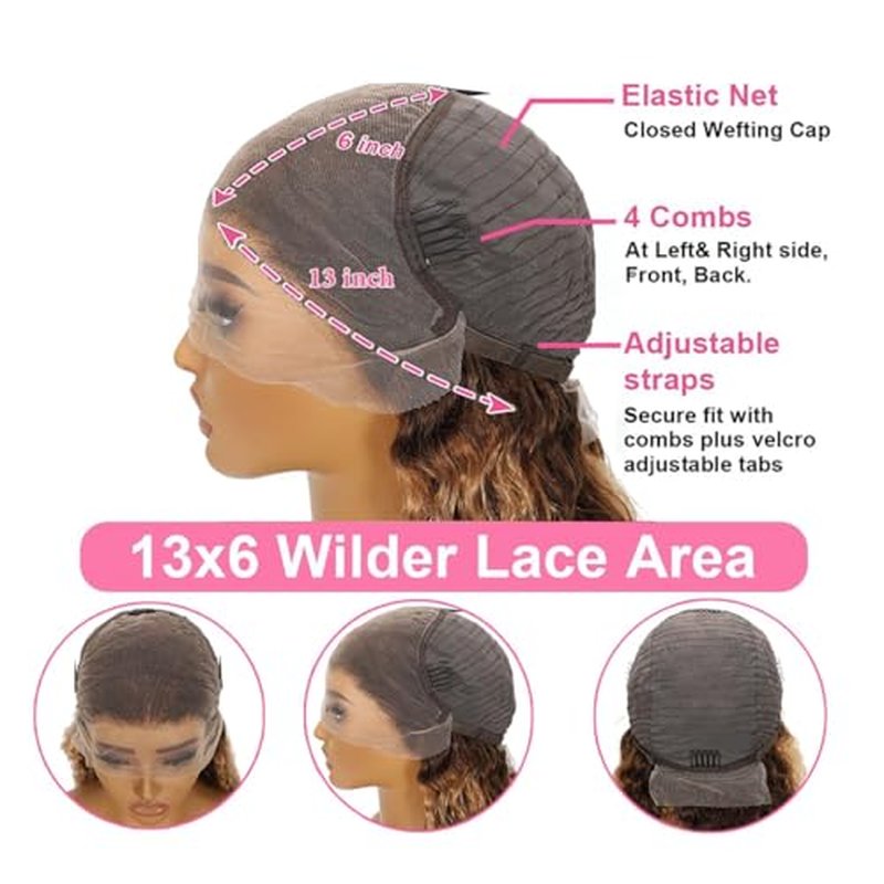 Highlight Ombre Lace Front Wig Human Hair Pre Plucked 13x6 HD Honey Blonde 4/27 Deep Wave Lace Frontal Wigs 200% Density Glueless Colored Wigs for Women Wet and Wavy Lace Front 20 Inch