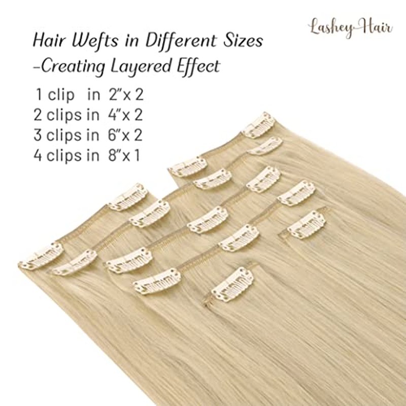 Clip in Hair Extensions Real Human Hair, 20 inch Ash Blonde to Golden Blonde and Platinum Blonde Lashey 120g 7pcs