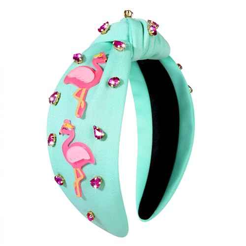 Flamingo Headband for Women - Tropical Pink Knotted Summer Boho Top Knot Hair Accessory - Beach Vacation Gifts