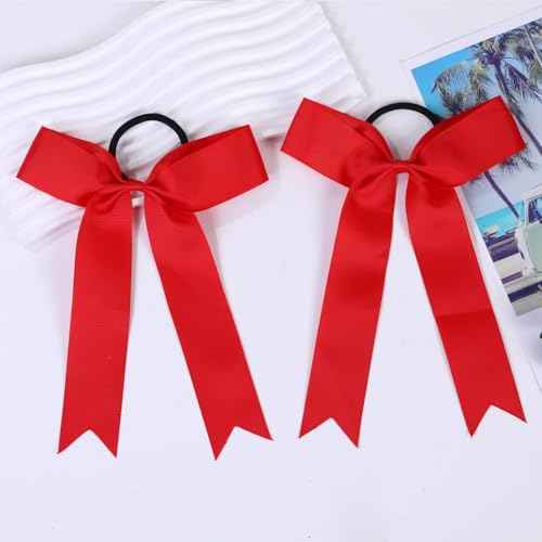 30 PCS College Style Cheer Bows Collegiate Long Tail Skinny Cheer Bow Elastic Hair Tie Bows for Teens Girls Softball Competition Sports Cheerleaders (Red)