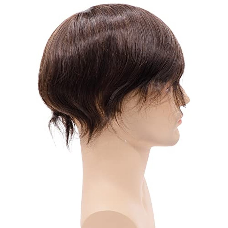 Fine Mono Human Hair Mens Toupee Hairpiece Poly Skin Around Hair System NPU Monofilament Wig Hair Toupees for Men 6X8 INCH #4 Medium Brown Color