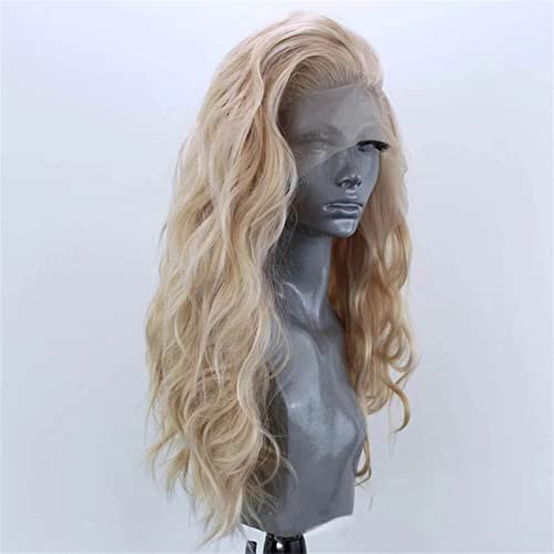 ELESTY Long Natural Curly Glueless Lace Front Wig Gloden Blonde Synthetic Lace Front Wigs for Women Left Part Glueless Heat Resistant Fiber Hair Daily Party Wig ¡¦