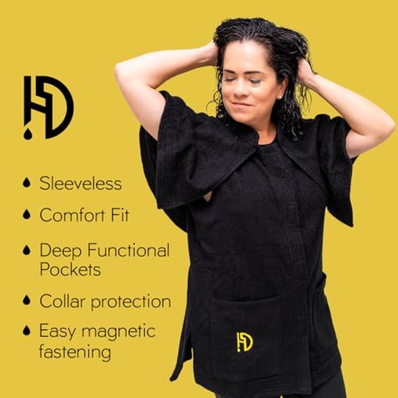 2-In-1 Protective Wearable Garment with Integrated Hair Drying Towel, White-Black, S/M L/XL 2XL/3XL, Unisex