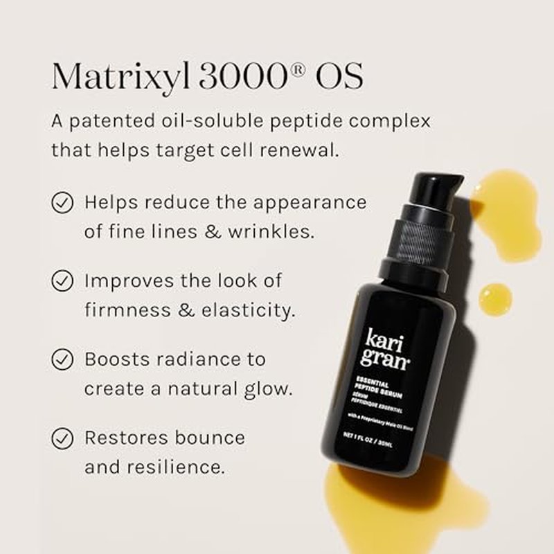 Kari Gran Essential Peptide Serum, Anti-Aging Serum With Matrixyl 3000 OS and 15 Plant Oils (30 ml)