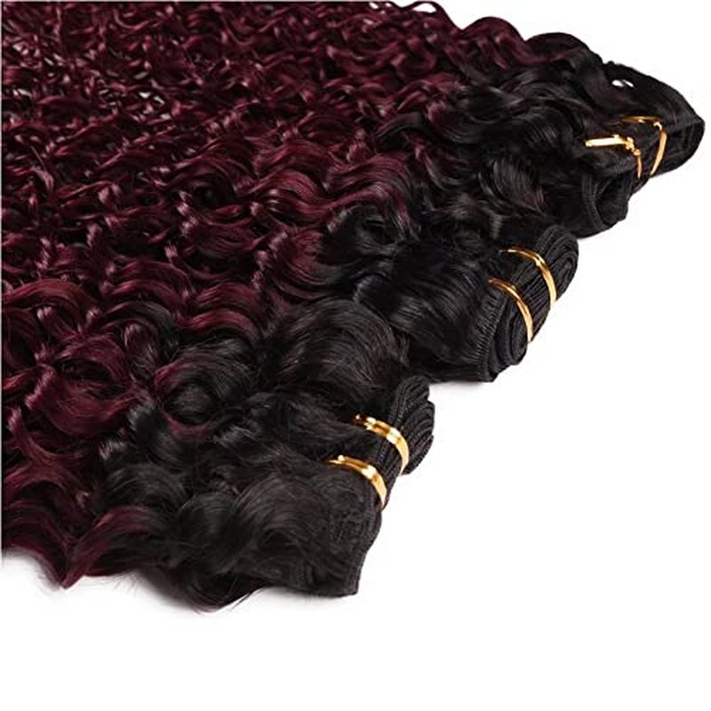 FEEL ME Ombre Brazilian Hair Weave Bundles Water Wave Human Hair Bundles 8A Mink Unprocessed Brazilian Water Wave Virgin Hair Bundles 3Pcs 1b/99j Black to Burgundy Ombre Hair Extensions(14 16 18)