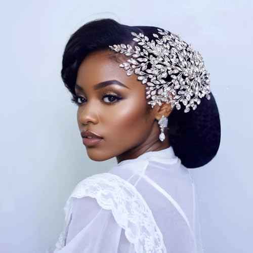 HONGMEI Bridal Rhinestone Headpiece for Wedding£¬Leaf Crystal Hair Pieces Bride Side Headpieces Wedding Hair Accessories for Women(Silver)