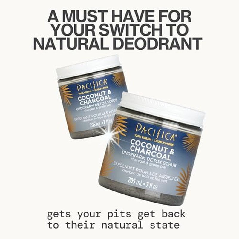 Pacifica Underarm Body Scrub - Armpit Detox Coconut & Charcoal Deodorant? Exfoliating & Nourishing for Natural Deodorant Users ? Aluminum-Free & Safe for Sensitive Skin, Vegan & Cruelty-Free, 7 fl oz