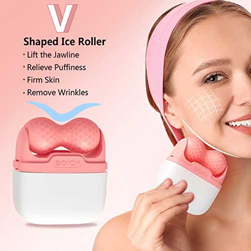 Ice Roller Double Ended, Ice Roller for Face & Eye Puffiness Relief, Ice Face Roller Massager for Migraine Pain, 2 in 1 Facial Ice Roller Skin Care Tool for Whole Body Minor Injury Cold Compress