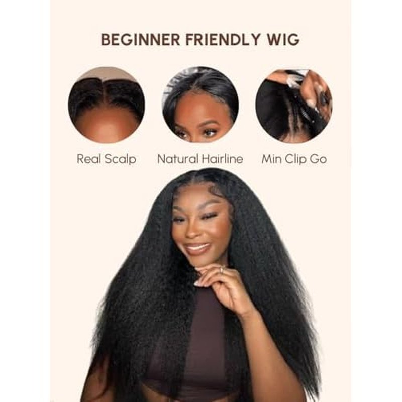 YIROO Hair V Part Wig Human Hair Kinky Straight Wig No Leave Out Upgraded U Part Wigs for Women 12A Yaki Straight Glueless Wear And Go V Shape Clip in Wigs Beginner Friendly 150% Density 20 Inch
