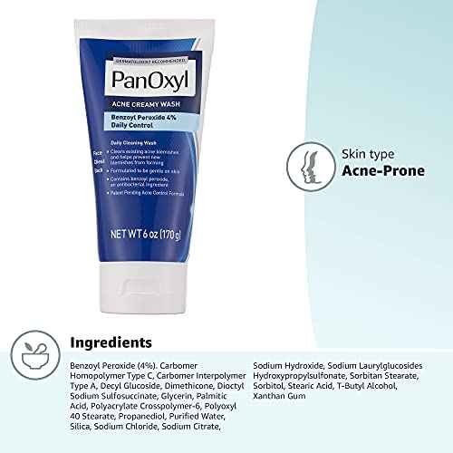 PanOxyl Antimicrobial Hydrating Acne Creamy Wash, 4% Benzoyl Peroxide, 6 Ounce (Pack of 2)