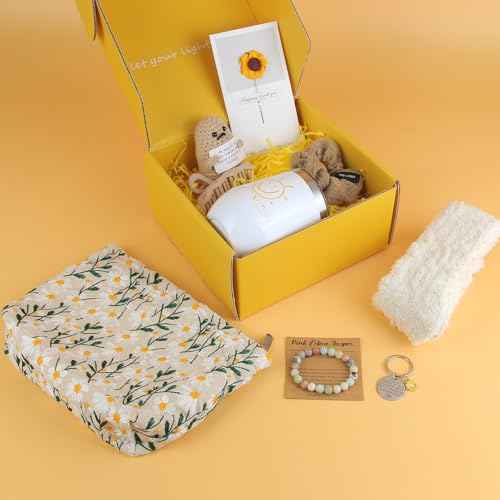 Birthday Gifts for Women - Sunshine Cheer Up Gift Box for Her, Unique Self Care Relaxation Set, Get Well Soon Gift Baskets for Mom, Sister, Best Friend, Coworker, Female, Bestie