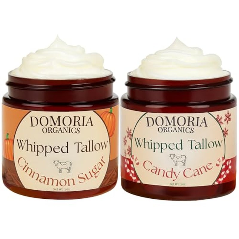 100% Grass-Fed Tallow Balm - Holiday Edition Gift-Set, Candy Cane & Cinnamon Sugar, Herb-infused for Men, Women, Psoriasis, Eczema, Dry Sensitive Mature Skin Value Size, 2 Pack