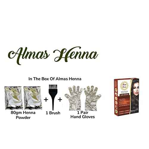 Almas Henna 80 GRAM 100% Organic Hair Color Powder Infused with Herbs, Natural Henna for Soft Shiny Hair (2.82 OUNCE, DARK BROWN)