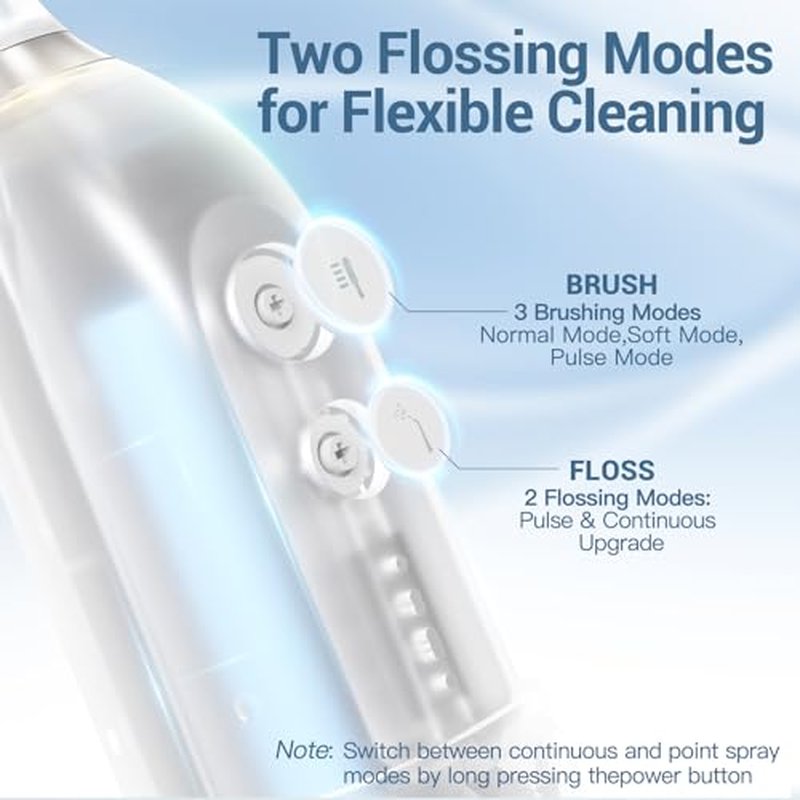Upgraded 2-in-1 Electric Toothbrush with Water Flosser 2.0 ? Ultrasonic Brushing with Built-in Water Outlet, 3+4 Modes with Point-Jet, Portable Oral Irrigator, IPX7 Waterproof, for Travel & Home