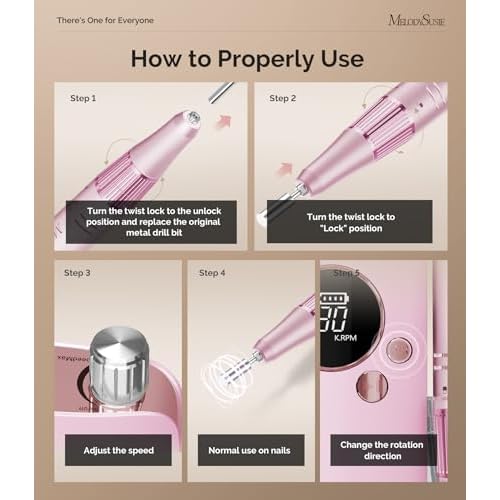 MelodySusie Professional 30000RPM Nail Drill, SC320F Cordless Clip-on Nail File with Drill Bits & Sanding Bands, Rechargeable Electric Efile for Acrylic Nails, Gel Polish Removal at Home Salon
