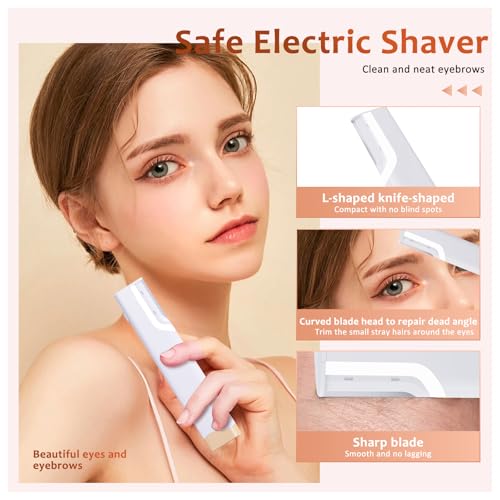 Rechargeable Sonic Smooth Dermaplane Razor for Women Face, 2 in 1 Painless Facial Exfoliation & Peach Fuzz Removal, 3-Speed Dermaplaning Tool with LED Light and 5 Refill Dermablades, White