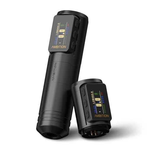 Ambition Ninja Max V2 Tattoo Gun Wireless Tattoo Machine with Extra 1700mAh Power Supply Coreless Motor Digital LCD Display Rotary Cartridge Battery Pen for Professionals Tattoo Artists