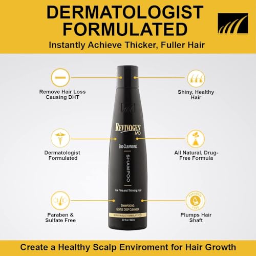 Revivogen MD Bio-Cleansing Shampoo for Thinning Hair, DHT Blocker Shampoo, Hair Loss Shampoo, Shampoo Thinning Hair, Soothes Scalp, Routine Shampoo for Women/Men Hair Loss, Hair Shampoo, 12oz, 2pk