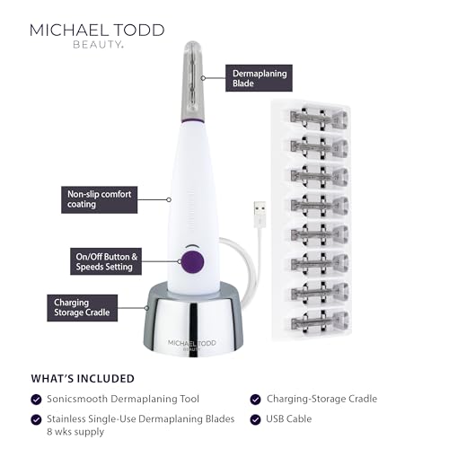 Michael Todd Beauty - Sonicsmooth ? SONIC Technology Dermaplaning Tool - 2 in 1 Women¡¯s Facial Exfoliation & Peach Fuzz Hair Removal System with 8 Weeks of Dermaplaning Blades