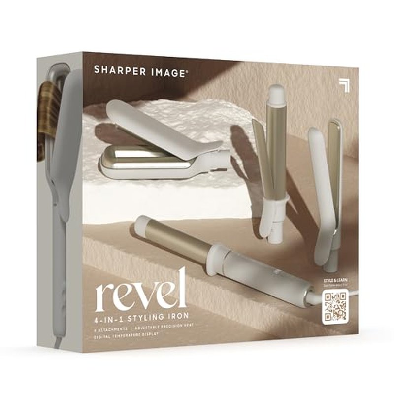 Sharper Image¢ç Revel 4-In-1 Styling Iron |4 Attachments| Multi-Styler 1" Curling Wand, Wave Styler, Flat Iron| Adjustable Heat| Ceramic Tourmaline Technology|Hair Straightener & Curler| Gift for Women