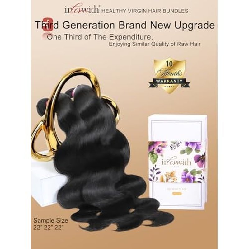 inlovwith Body Wave Bundles Human Hair, 100% Unprocessed Brazilian Virgin Hair, Selected Healthy Human Hair Bundles for Women(3 Bundles, 16 18 20 Inches)
