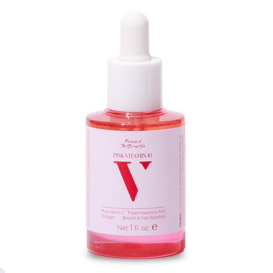 Forest of the Borges's Pink V10 Vitamin Serum 1.0 fl oz – 10% Pure Vitamin C with Niacinamide, Panthenol, Collagen, EGF & Hyaluronic Acid – Lightweight Korean Facial Serum for Daily Use.