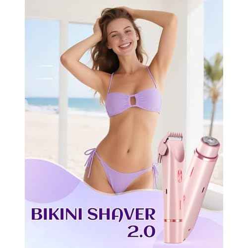 Dermawave Bikini Shaver Trimmer 2.0 for Women Pubic Hair, 2 in 1 Dual Head Painless Electric Razor for Bikini Line Area, Waterproof