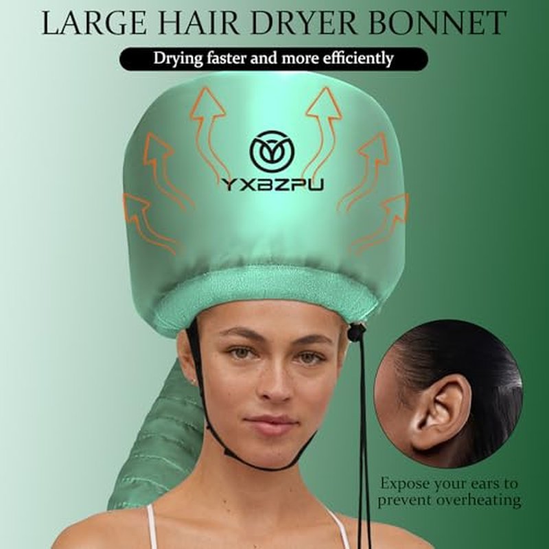 Bonnet Hair Dryer,Hooded Hair Dryer Hooded Diffuser Cap for Curly,Speeds Up Drying Time,Safety Deep Conditioning at Home (Green)