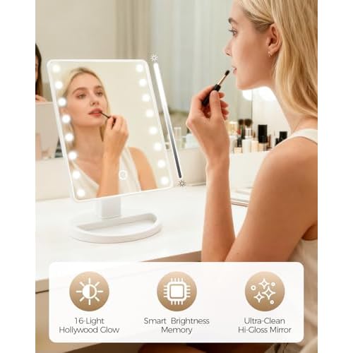 Christmas Lighted Makeup Mirror with Lights, Vanity Mirror with Lights, 16 LEDS Dimmable Desk Mirror with Light, Present Gifts for Teenage Girls, Beauty Makeup Mirror, Dorm Room Essentials for Girls