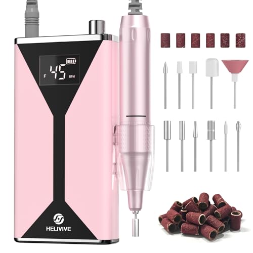 Professional Electric Nail Drill 45000RPM (Portable & Rechargeable) (with 11 Drill Bits ) Cordless Nail File Machine for Shaping, Polishing & Removing Gel Nails for Salon Home (Pink)