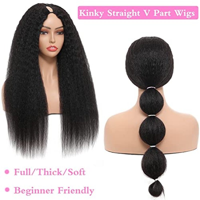V Part Wig Human Hair Wigs for Black Women Kinky Straight V Part Wig 12A Virgin Hair Half Wigs for Women No Lace Upgrade U Part Human Hair Wigs Full Head Clip in Half Wig V Shape Wigs (20inch)