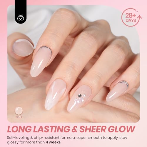 beetles Gel Polish Whispers of Love Jelly Gel Nail Polish Set - 6 Colors Milky White Nude Pink Neutral Sheer Translucent Soak Off UV Gel Nail Kit, Nail Concealer for Salon DIY Manicure Gift for Women