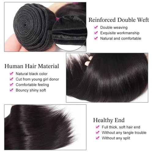 One Bundle Straight Human Hair 100g/Pack 20 Inch 12A Unprocessed Black Double Weft Quick Wave Extensions for Women