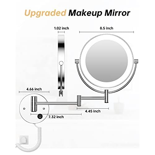 Gospire 8.5" Wall Mounted Lighted Magnifying Mirror, 1X/10X Double-Sided Magnification Round LED Cosmetic Vanity Bathroom Mirror Extendable Arm 360¡Æ Swivel for Shaving Makeup