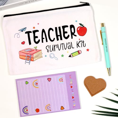 Teacher Appreciation Gifts Bulk, 16Pcs Gifts for Women with Teacher Survival Kit Makeup Bags, Bookmarks, Notepad and Pens, Christmas Gifts for Appreciation