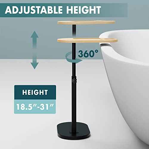 Bamboo Bathtub Tray Table with Sturdy Base & Thick Metal Bracket, Adjustable Height, Perfect Bathroom Tub Accessories, Bed Side Desk, Sofa End Table Gift for Women, Men