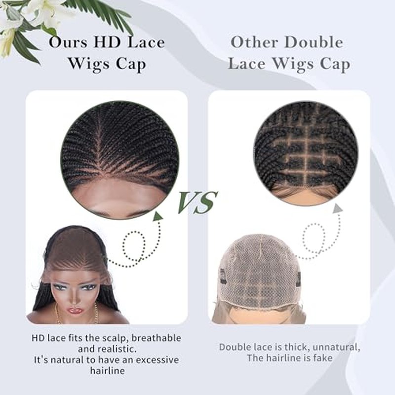 13x6 HD Lace Front Box Braided Wigs with Curly End Lace Frontal Box Braids Wigs for Black Women Lightweight Synthetic Black Cornrow Fully Handmade Braided Wig with Baby Hair (26 inches)