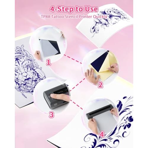 Zodzi Tattoo Stencil Printer, Stencil Printer for Tattooing with 10PCS Paper, Thermal Tattoo Printers Machine with Bluetooth, Tattooing Transfer Printers Compatible with Smartphone Tablet PC