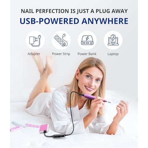 AIRSEE Studio Basic Electric Nail Drill, USB Portable Nail E File Machine for Professional Beginners, Manicure Pedicure Dremel Kit for Salon & Home Use , Purple