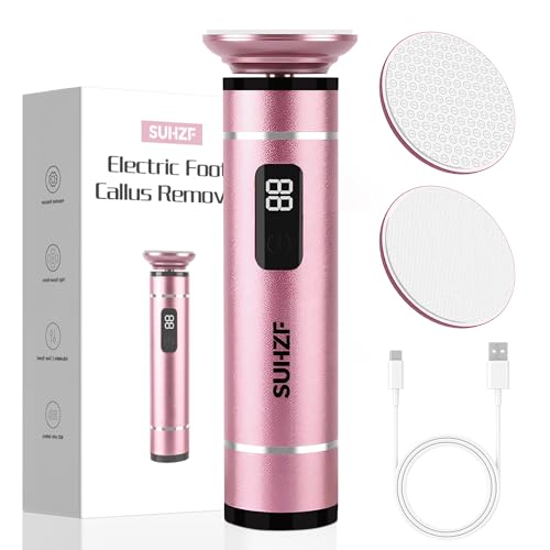 Electric-Foot-File-Callus-Remover Glass Grinding Head Electric Callus Remover for Feet Rechargeable Foot Grinder Dead Skin Pedicure Tools Adjustable Speed Foot Sander with Led Display (Pink)