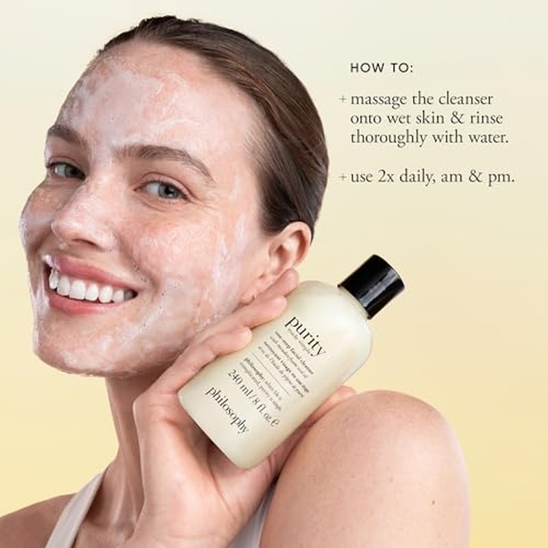 philosophy purity made simple one-step facial cleanser- with meadowfoam seed oil gently cleanses & melts away dirt, oil & stubborn makeup paraben-free face wash