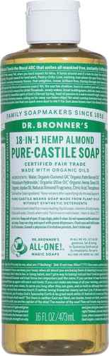 Dr. Bronner's 18-in-1 Hemp Almond Pure-Castile Liquid Soap, 1 Pound (Pack of 1).