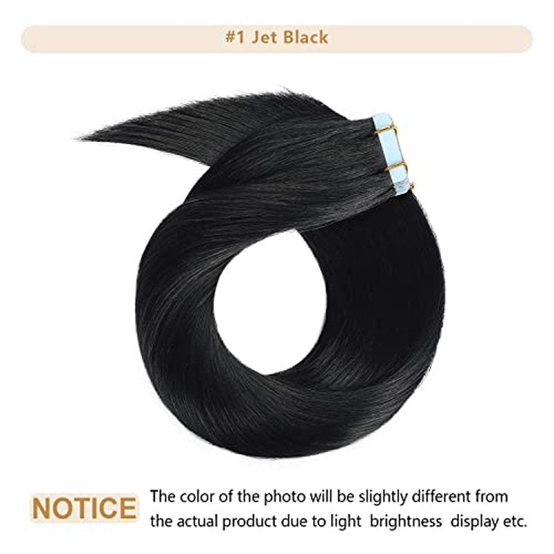 YILITE Jet Black Tape in Hair Extensions Human Hair 26inch #1 20pcs 60g/pack Straight Tape in Human Hair Extensions,Seamless Skin Weft Jet Black Tape ins (26Inch Jet Black #1)